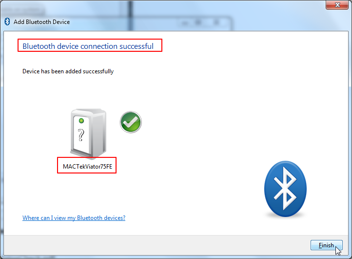 bluetooth device connection successful for mactekviator75fe