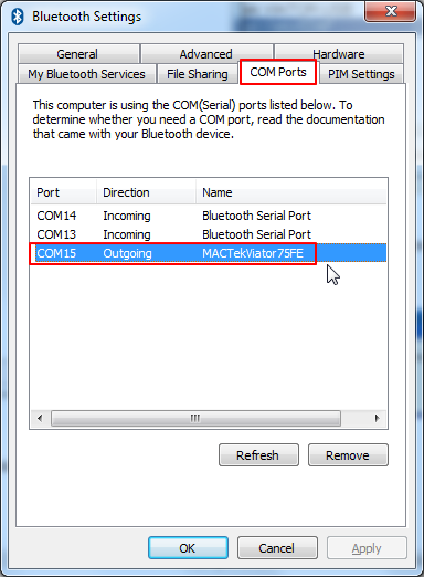 csr bluetooth settings com port show com15 MACTekViator75FE