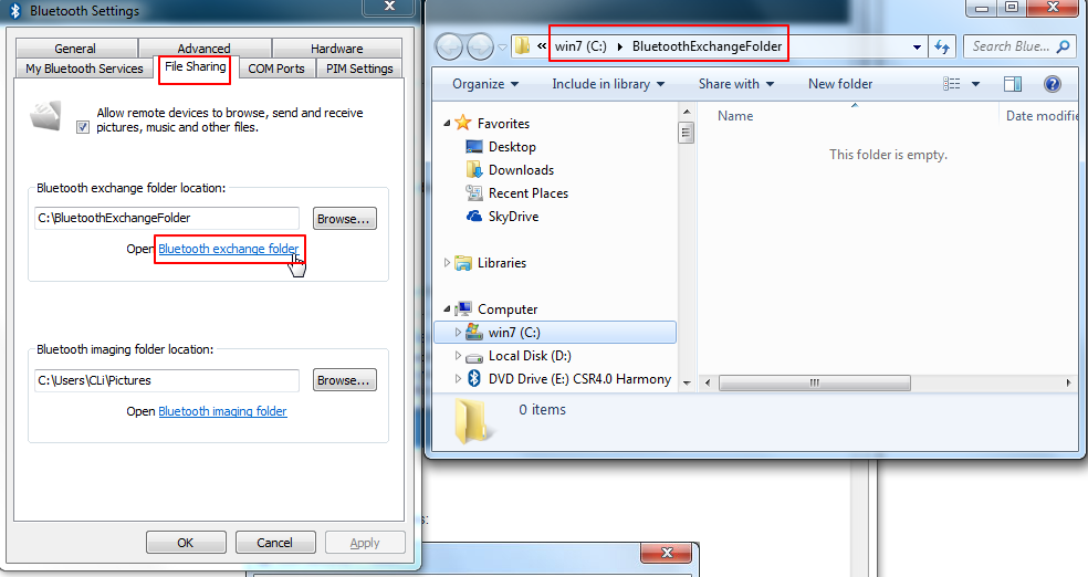 csr bluetooth settings file sharing exchange folder