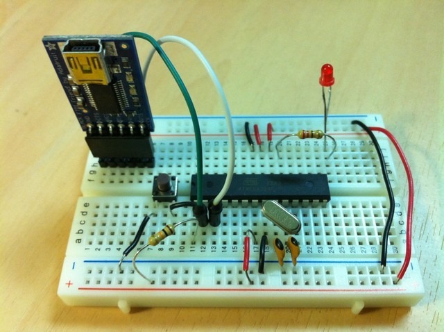 bread board example arduino crystal oscillator