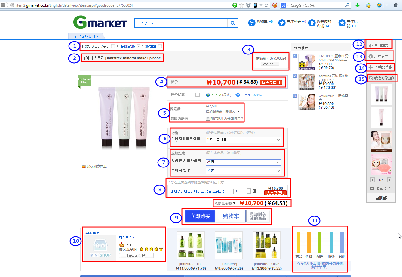 gmarket product single page all part and meaning