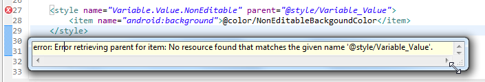 Error retrieving parent for item No resource found that matches the given name style Variable_Value