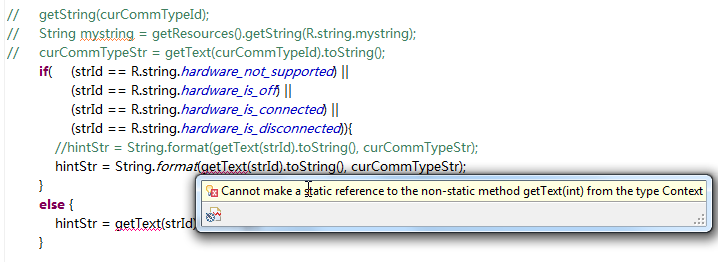 Cannot make a static reference to the non-static method getText()
