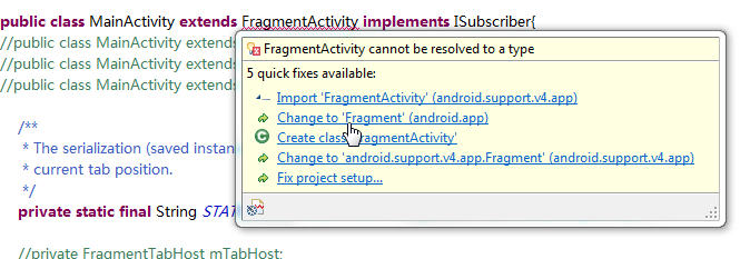 FragmentActivity cannot be resolved to a type
