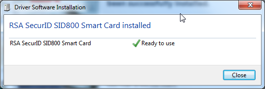RSA SecurID SID800 Smart Card installed