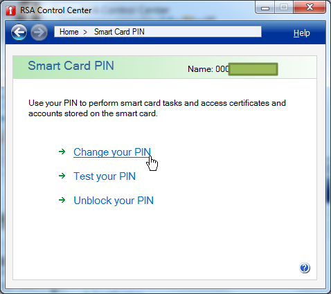 smart card pin click change your PIN