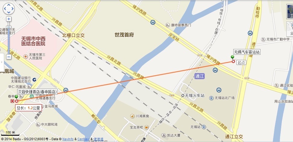 1.2km between hanting chunshen and railway station