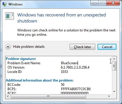 windows has recovered from an unexpected shutdown