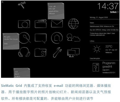siematic grid integrated email and web browser player ppt news reader weather report