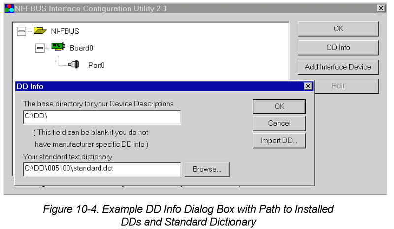 example dd info dialog box with path to installed dct