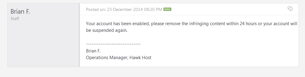 hawk has reply me mail for not suspend me