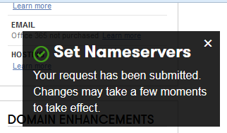 set nameservers Your request has been submitted