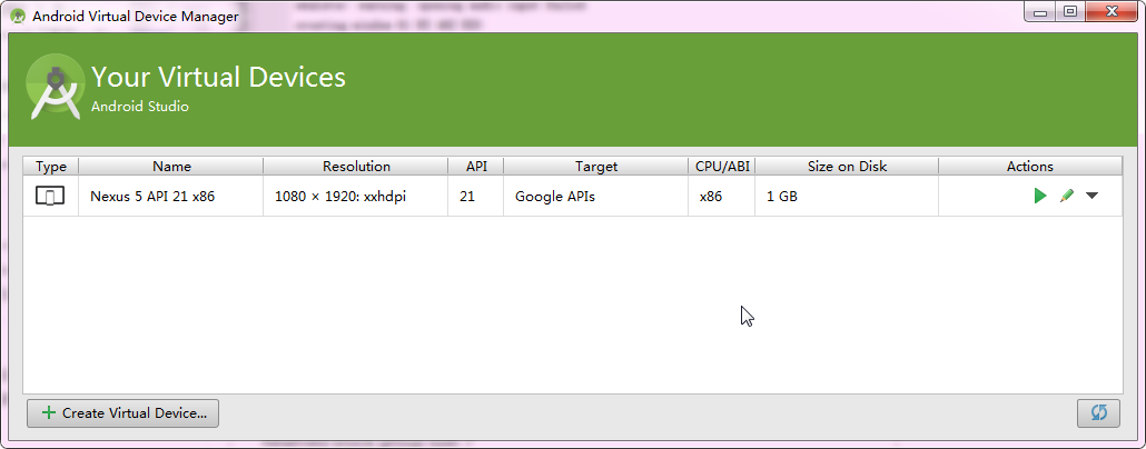 android virtual device manager show existing avd nexus 5