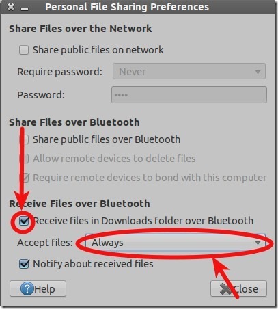reveive files over bluetooth accept files always