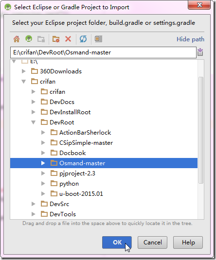 select eclipse or gradle project to import choose osmand