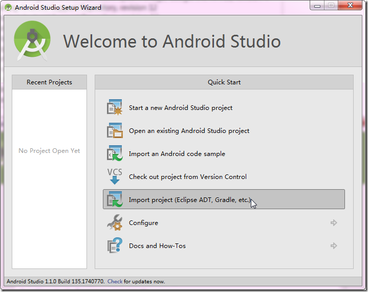 welcome to android studio import project