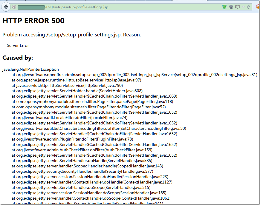 HTTP ERROR 500  Problem accessing setupsetup-profile-settings.jsp Reason Server Error