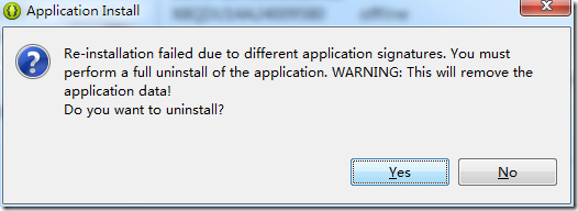 adt eclipse popup re-install fail due to different application signature