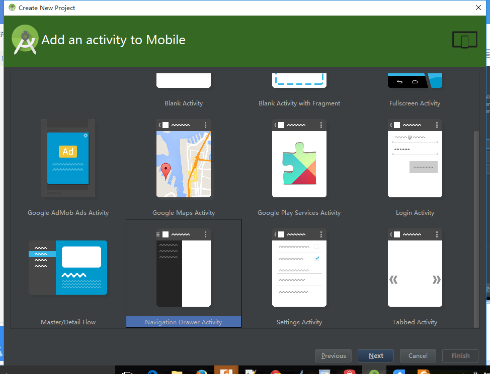 add and activity to mobile choose navigation drawer
