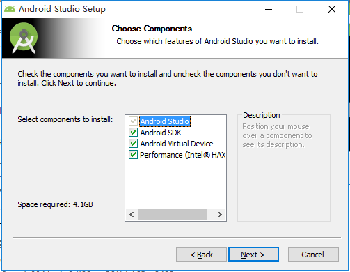 choose componens for android studio