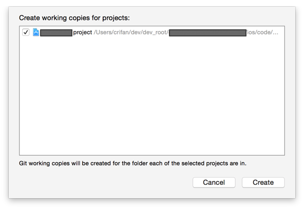 create working copies for projects git working copies will be created