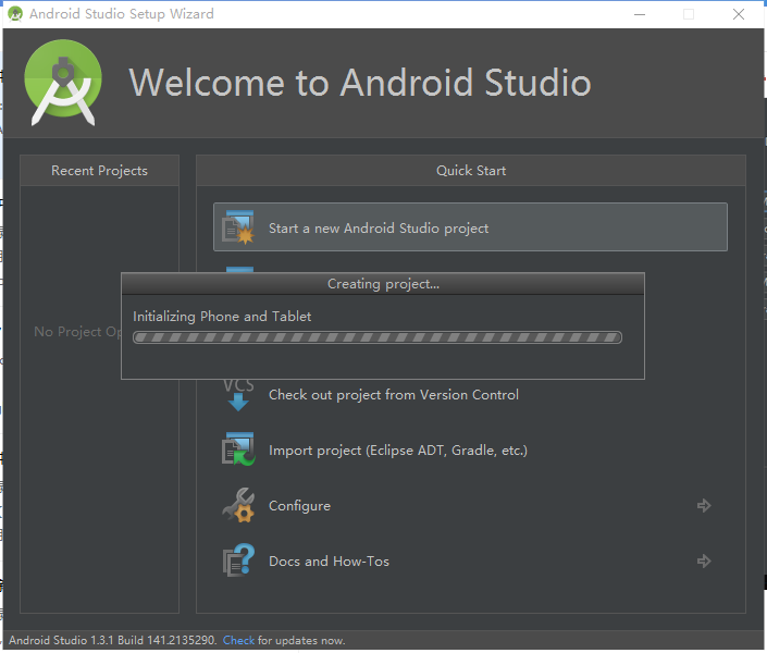 initializing phone and tablet for android studio