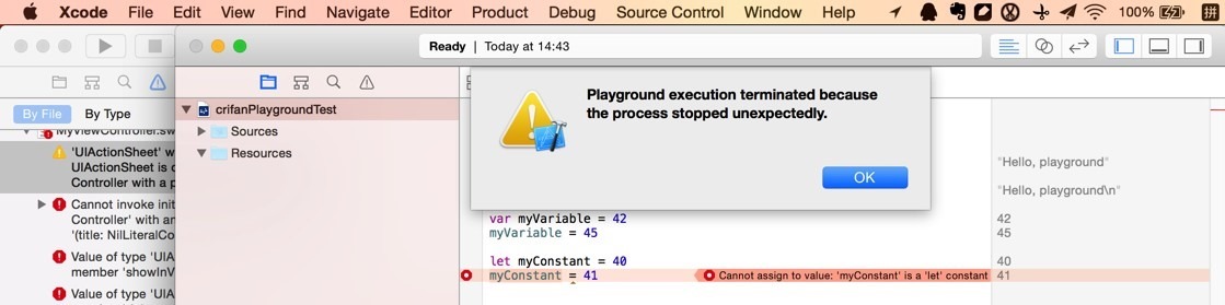 【已解决】Xcode的Playground中如何复制出错的详细信息
