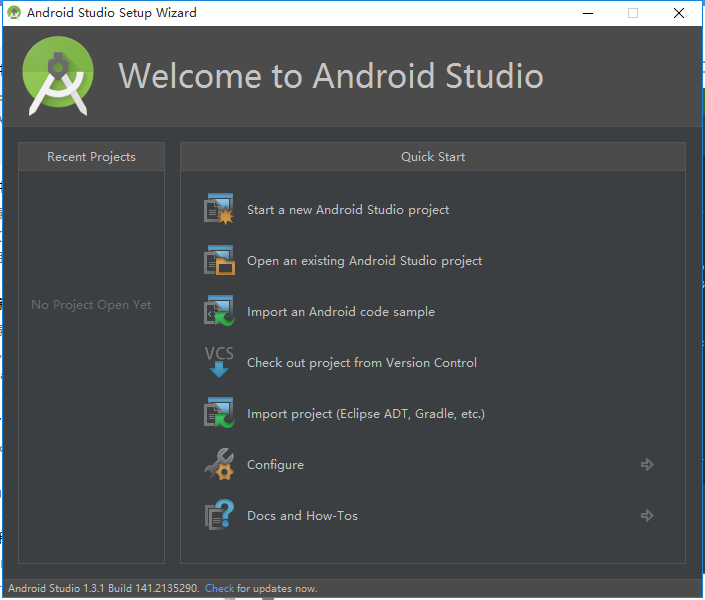 welcome to android studio setup wizard