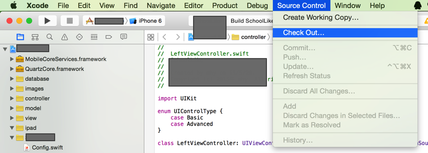 xcode project source control no commit and history