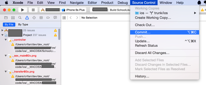 xcode source control commit see