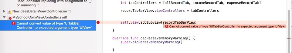 Cannot convert value of type UITabBarController to expected argument type UIView