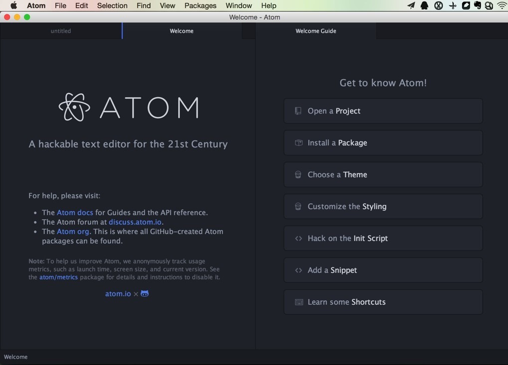atom editor main ui in mac