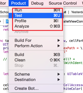 xcode product four choice run test profile analyze