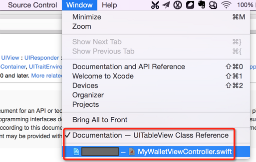 xcode window document or project