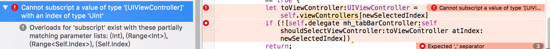 ［已解决］Swift代码出错：Cannot subscript a value of type [UIViewController] with an index of type UInt