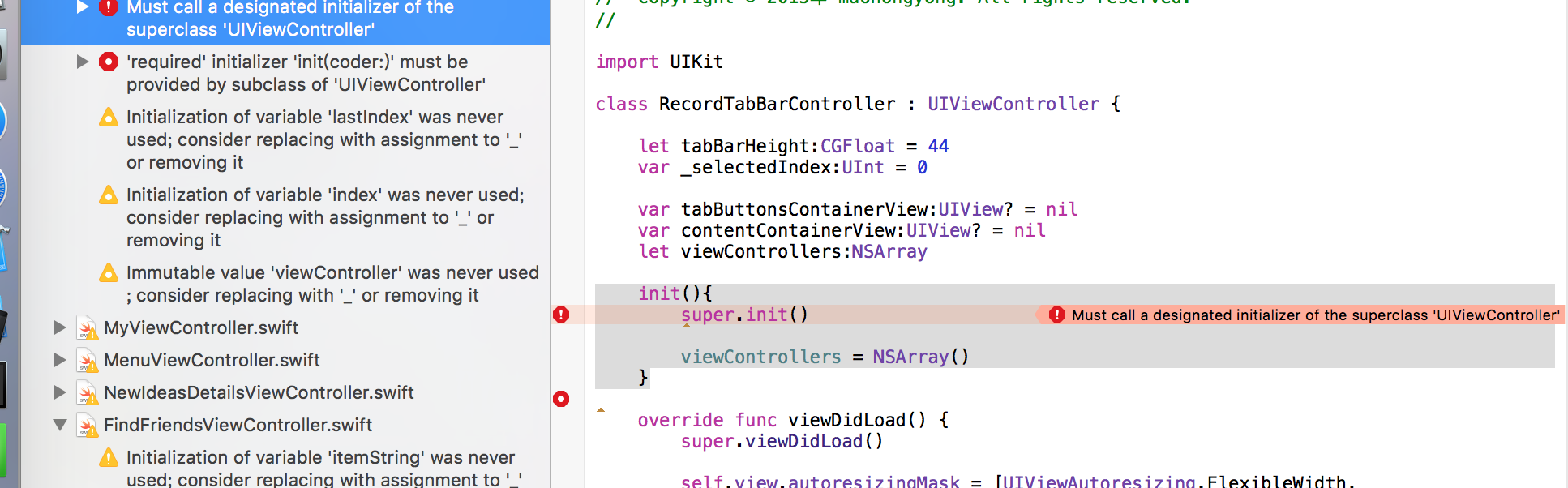 Must call a designated initializer of the superclass UIViewController