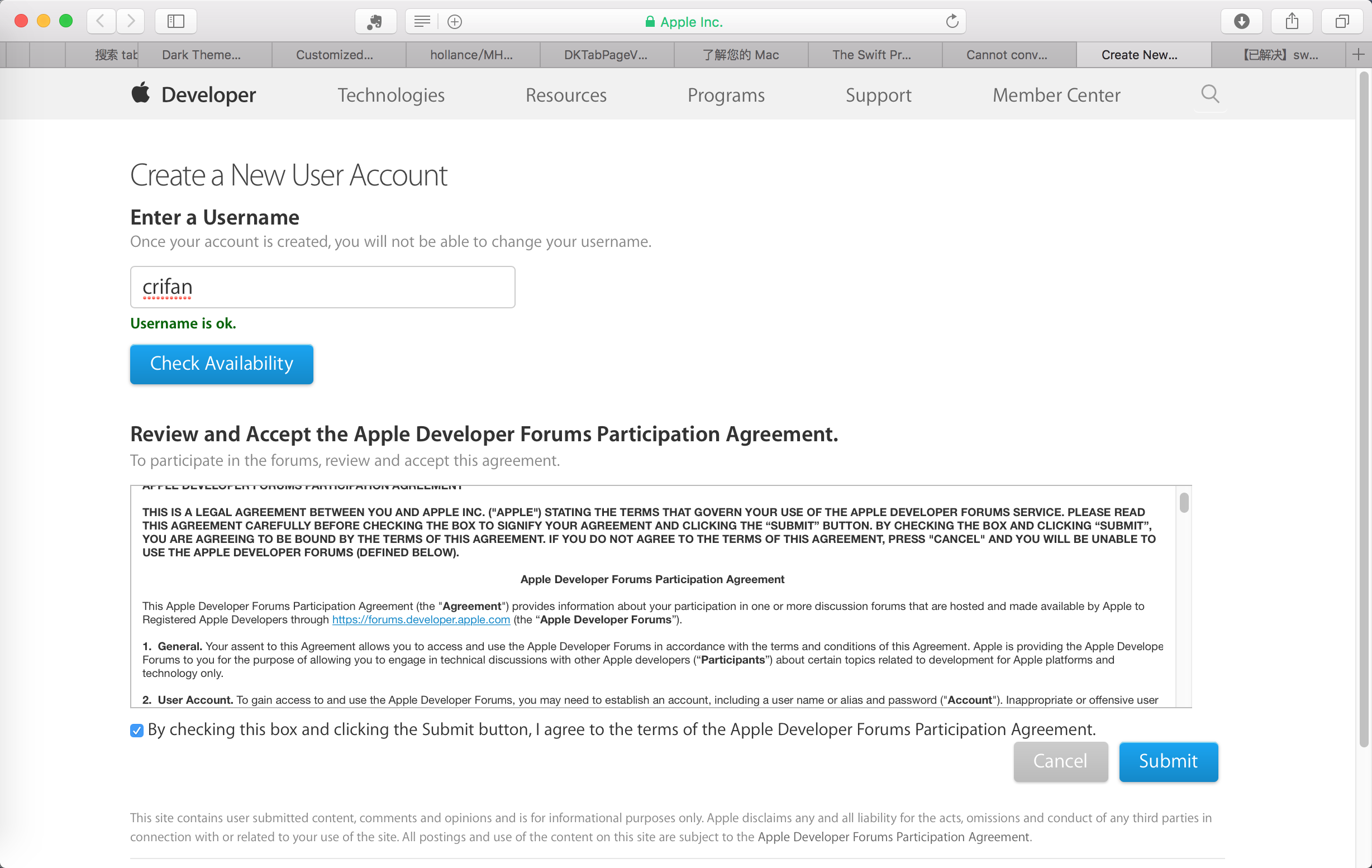 ［记录］注册Apple的开发者论坛用户