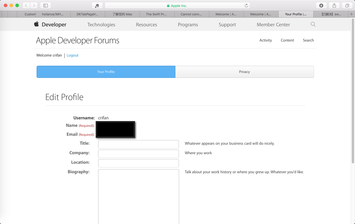 edit user profile apple dev forum