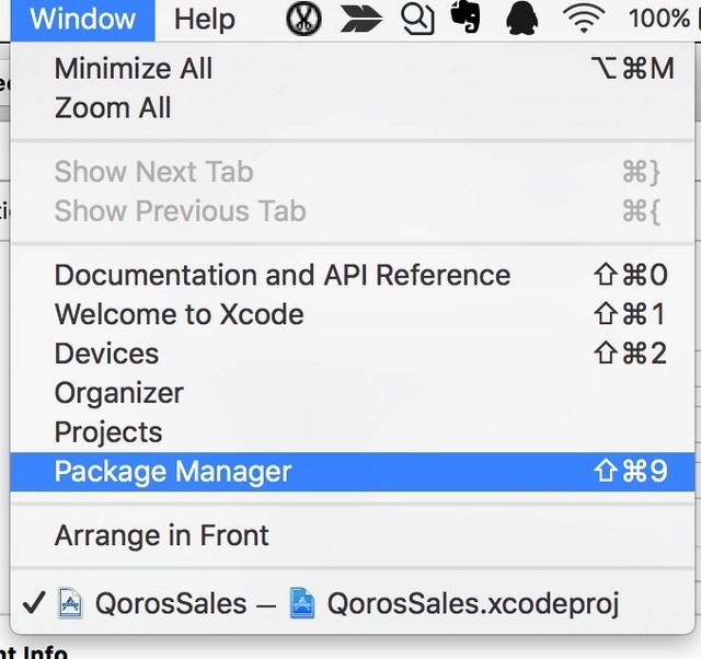 xcode window package manager