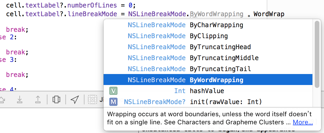 ［已解决］Swift代码出错：Use of unresolved identifier UILineBreakModeWordWrap