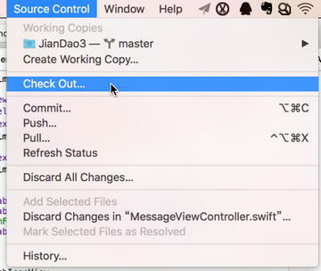 xcode source control check out git
