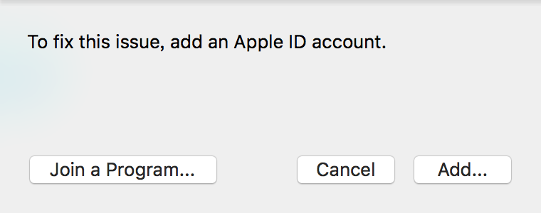 To fix this issue，add an Apple ID account