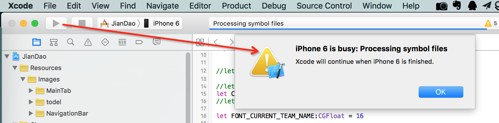 iphone 6 is busy processing symbol file