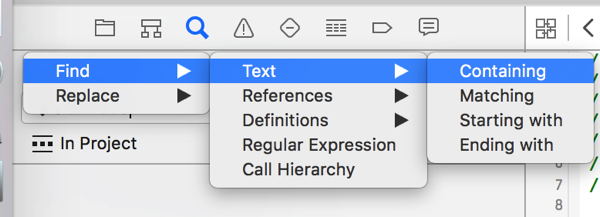 xcode Find find text containing