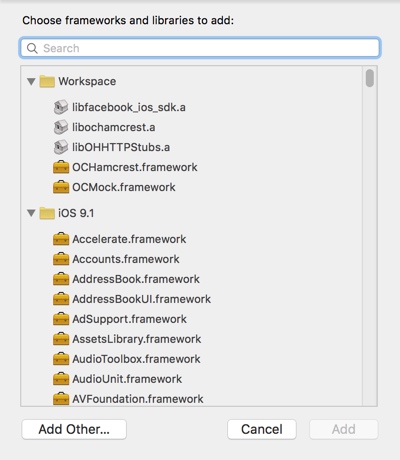 Choose frameworks and libraries to add