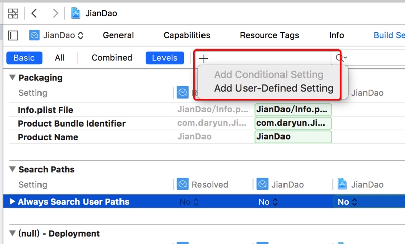 add user defined settings