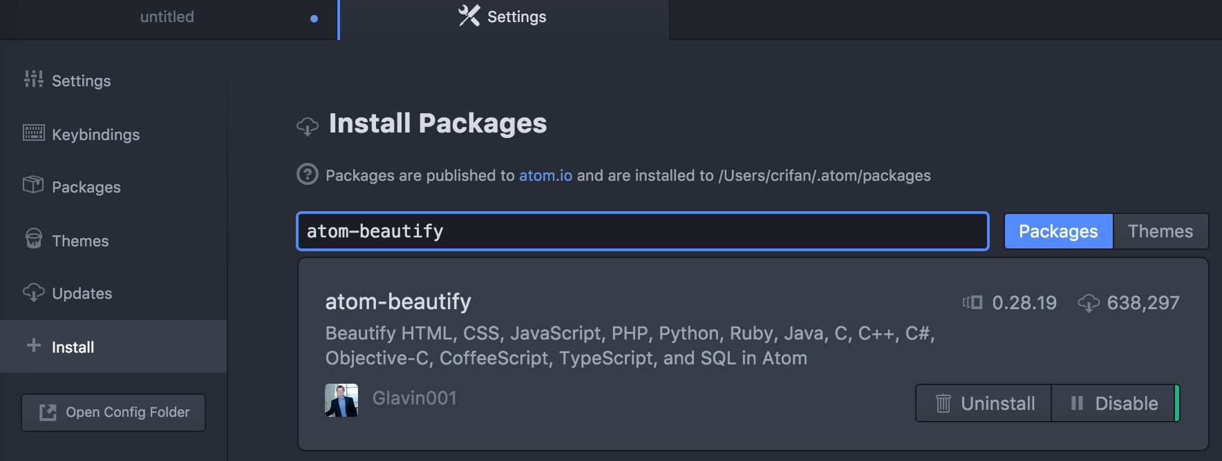 atom-beautify installed show ok