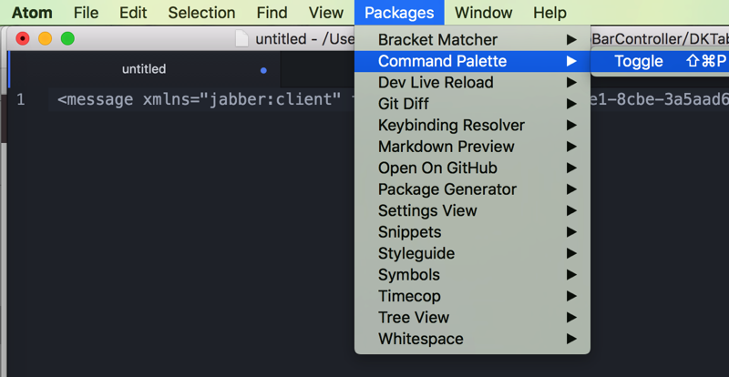 atom packages command pallete toggle