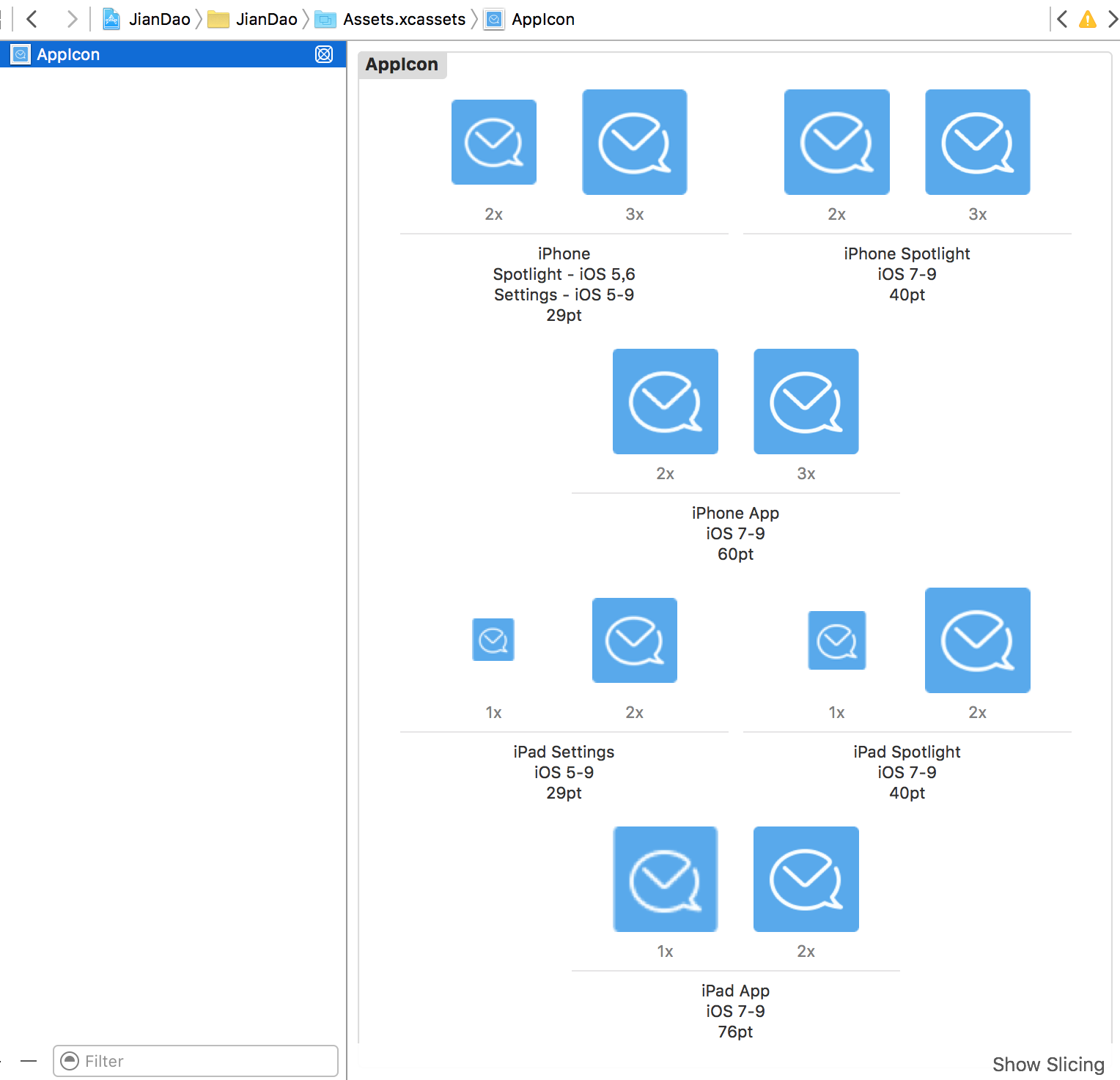 drag icons into asset