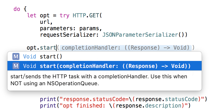 swift completionHandler http response